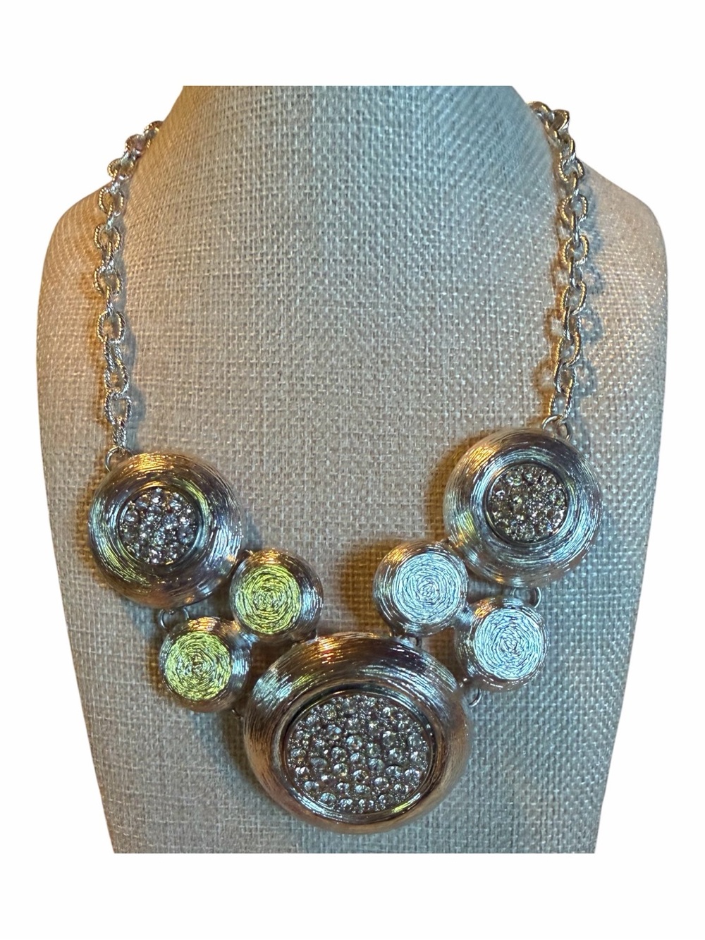 Silver-Tone Crystal Cluster Statement Necklace